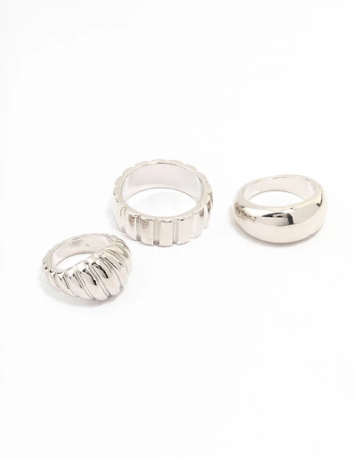 Silver Smooth & Ribbed Rings 3-Pack