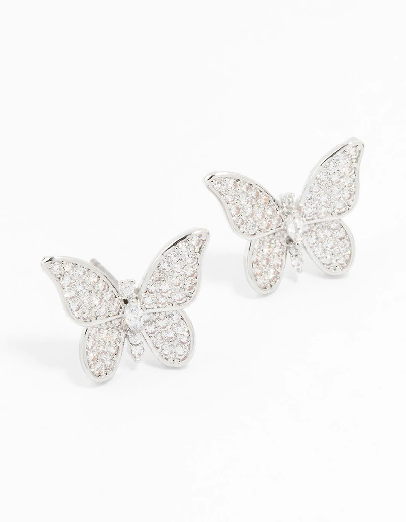 Silver Cubic Zirconia Butterfly Stud Earrings