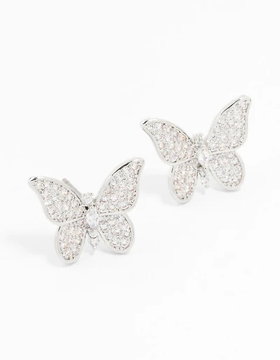 Silver Cubic Zirconia Butterfly Stud Earrings