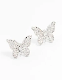 Silver Cubic Zirconia Butterfly Stud Earrings