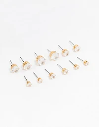 Classic Gold Round Cubic Zirconia Earrings 6-Pack