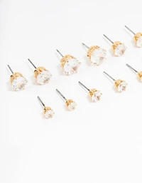 Classic Gold Round Cubic Zirconia Earrings 6-Pack