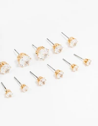 Classic Gold Round Cubic Zirconia Earrings 6-Pack