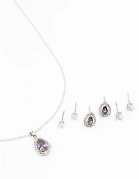 Ensemble de boucles d’oreilles et colliers en poire en argent violet et en argent