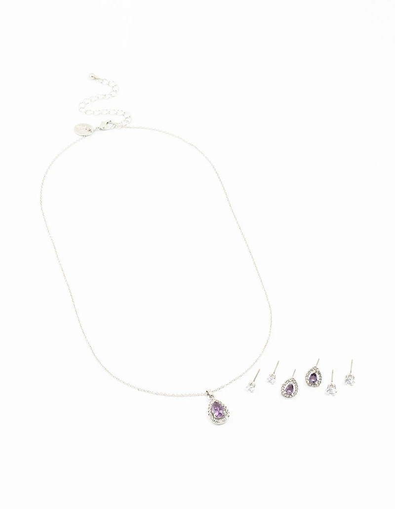 Ensemble de boucles d’oreilles et colliers en poire en argent violet et en argent