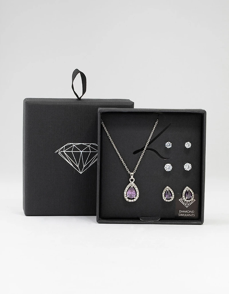 Ensemble de boucles d’oreilles et colliers en poire en argent violet et en argent