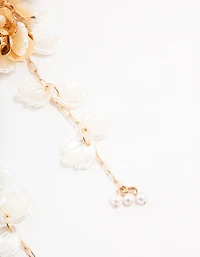 Gold Plastic Floral Drop Earrings