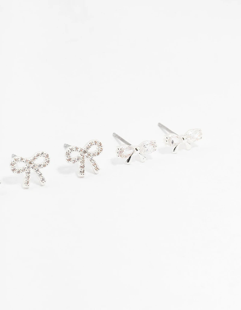 Silver Cubic Zirconia Sweet Bow Stud Earrings 3-Pack