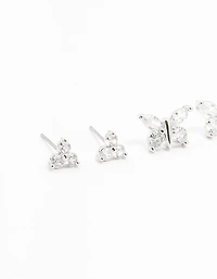 Silver Cubic Zirconia Butterfly Stud Earrings 3-Pack