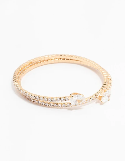 Gold Double Pointed Cubic Zirconia Bangle Bracelet