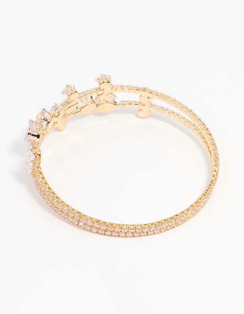 Cubic Zirconia Gold Leaf Bangle Bracelet