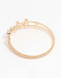 Cubic Zirconia Gold Leaf Bangle Bracelet