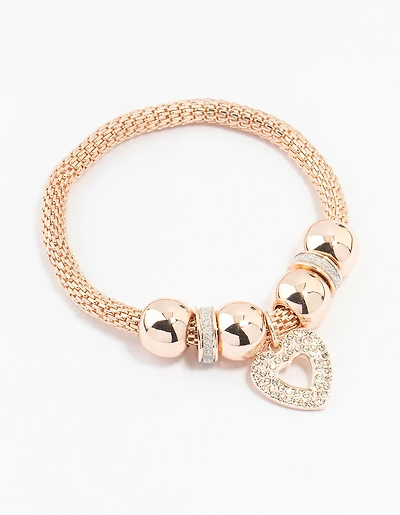 Rose Gold Heart Charm Mesh Bracelet