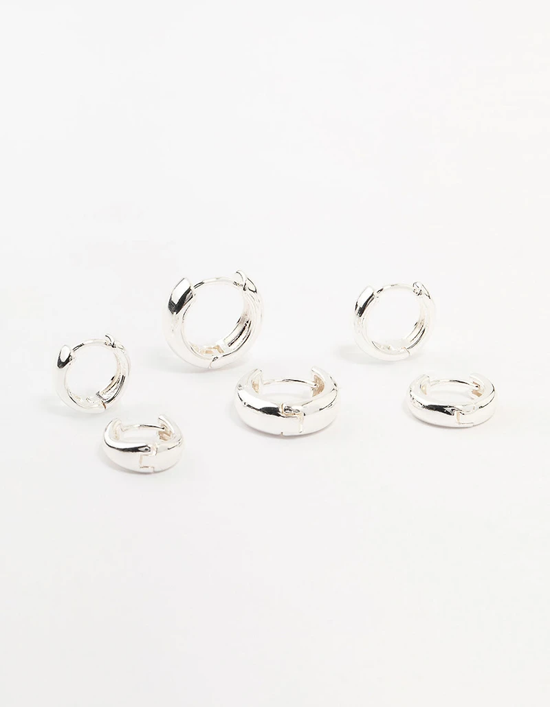 Silver Plated Brass Graduating Hoop Earrings 3-Pack