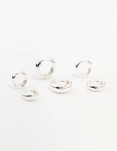 Silver Plated Brass  Graduating Hoop Earrings 3-Pack