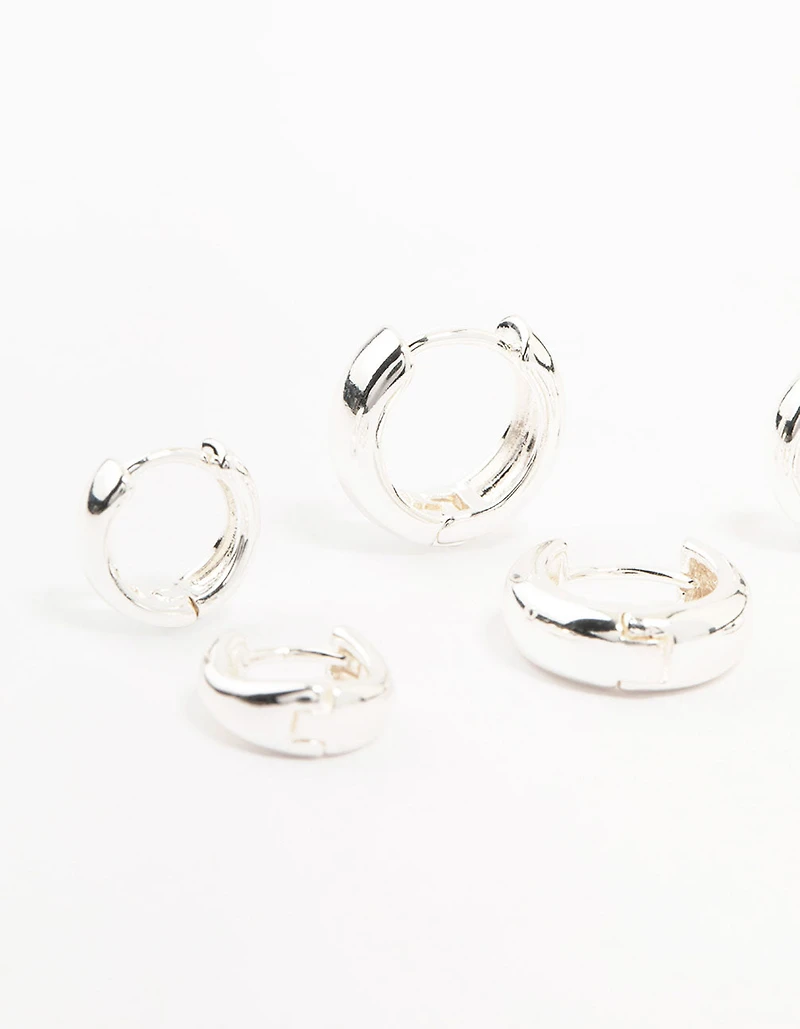 Silver Plated Brass  Graduating Hoop Earrings 3-Pack