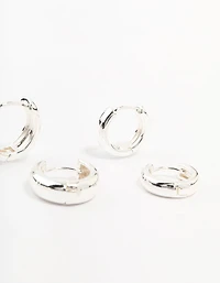 Silver Plated Brass  Graduating Hoop Earrings 3-Pack