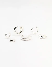 Silver Plated Brass  Hammered Graduating Hoop Earrings 3-Pack
