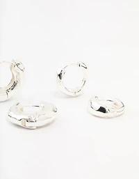 Silver Plated Brass  Hammered Graduating Hoop Earrings 3-Pack