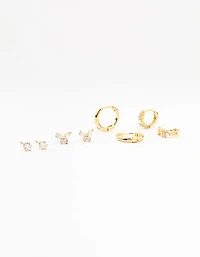Gold Plated Brass Pave Star & Butterfly Earrings 4-Pack