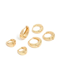 Classic Gold Plated Brass Chunky Hoop Earrings 3-Pack