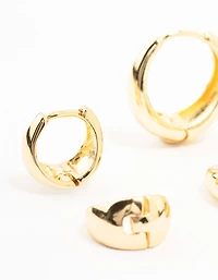 Classic Gold Plated Brass Chunky Hoop Earrings 3-Pack