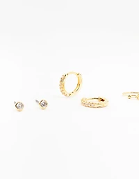 Gold Plated Brass Pearl Stud & Drop Earrings 4-Pack