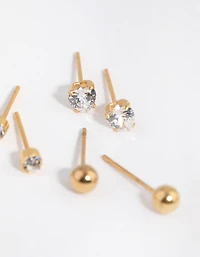 24 Carat Gold Plated Surgical Steel Love Stud Earrings 3-Pack