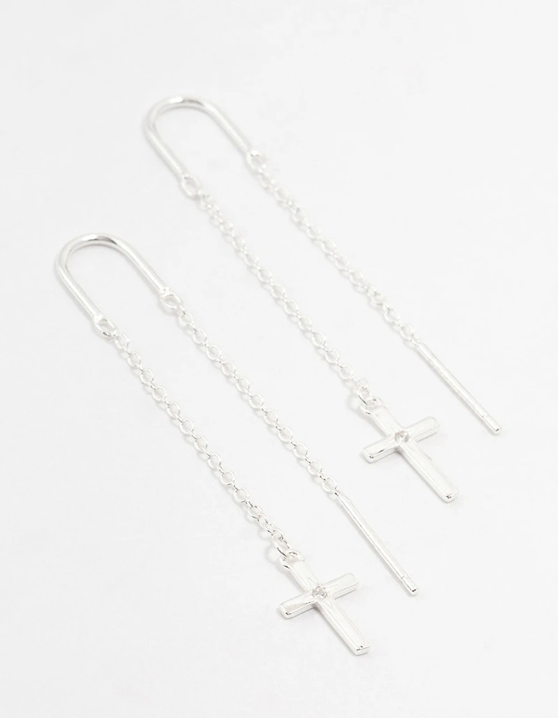 Sterling Silver Thread Through Cross Drop Earrings