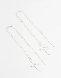 Sterling Silver Thread Through Cross Drop Earrings
