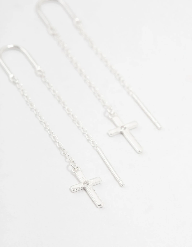 Boucles d’oreilles en fil d’argent sterling à travers des boucles d’oreilles en croix
