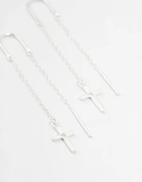Boucles d’oreilles en fil d’argent sterling à travers des boucles d’oreilles en croix