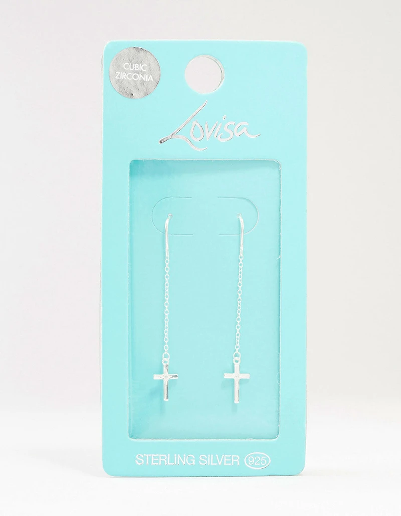 Boucles d’oreilles en fil d’argent sterling à travers des boucles d’oreilles en croix