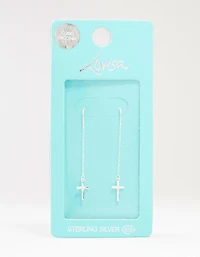 Boucles d’oreilles en fil d’argent sterling à travers des boucles d’oreilles en croix