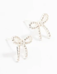 Sterling Silver Cubic Zirconia Bow Stud Earrings