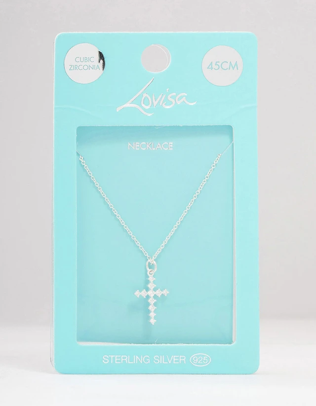 Shop Lovisa Cubic Zirconia Silver Multi Row Cross Necklace at