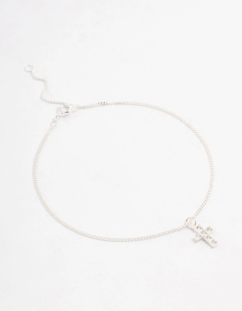 Sterling Silver Cubic Zirconia Cross Pendant Bracelet