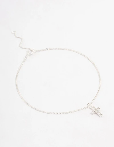 Sterling Silver Cubic Zirconia Cross Pendant Bracelet