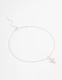Sterling Silver Cubic Zirconia Cross Pendant Bracelet