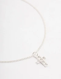 Sterling Silver Cubic Zirconia Cross Pendant Bracelet