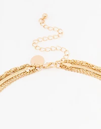 Gold Multi Chain Bezel Cubic Zirconia Chain Necklace