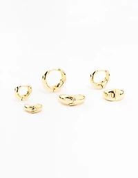 Gold Plated Clean Hoop Earrings 3-Pack