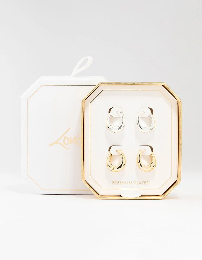 Mixed Metals Blend Oval Hoop Earrings 2-Pack