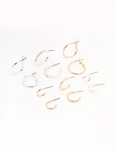 Mixed Metals Diamante Sleeper Earrings 6-Pack