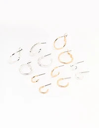 Mixed Metals Diamante Sleeper Earrings 6-Pack