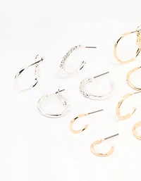 Mixed Metals Diamante Sleeper Earrings 6-Pack