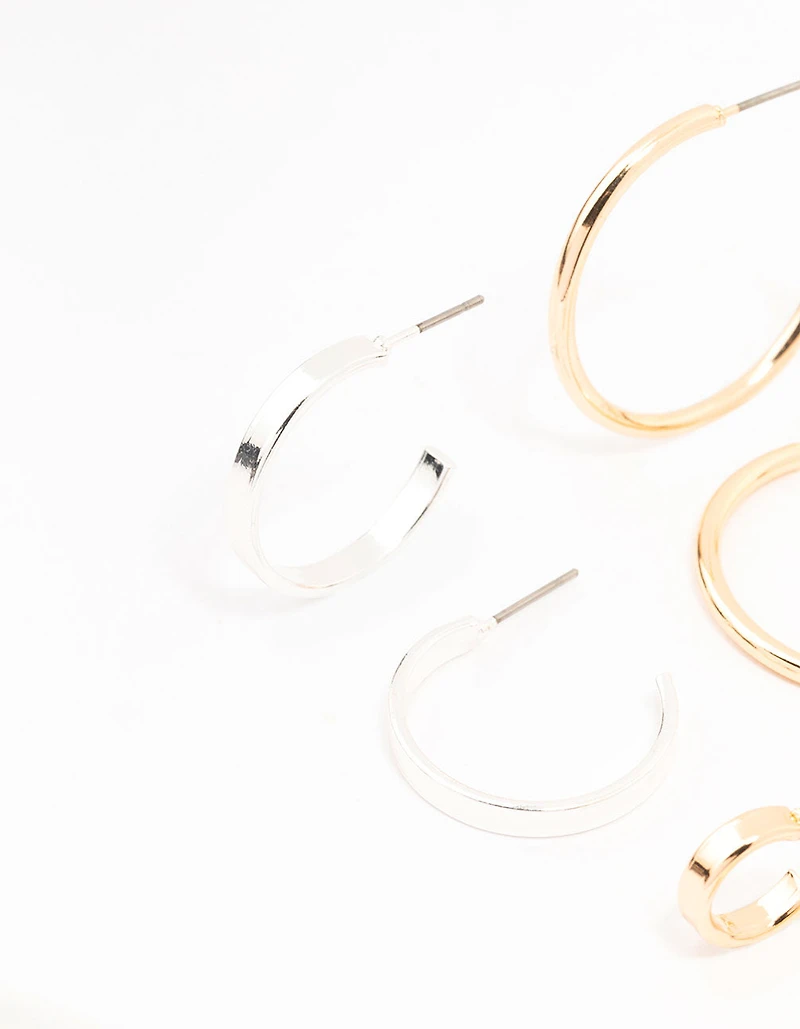Mixed Metals Mixed Size Sleeper Earrings 6-Pack