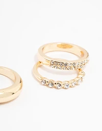 Gold Thick Diamante Band Rings 5-Pack