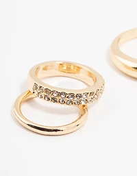 Gold Thick Diamante Band Rings 5-Pack