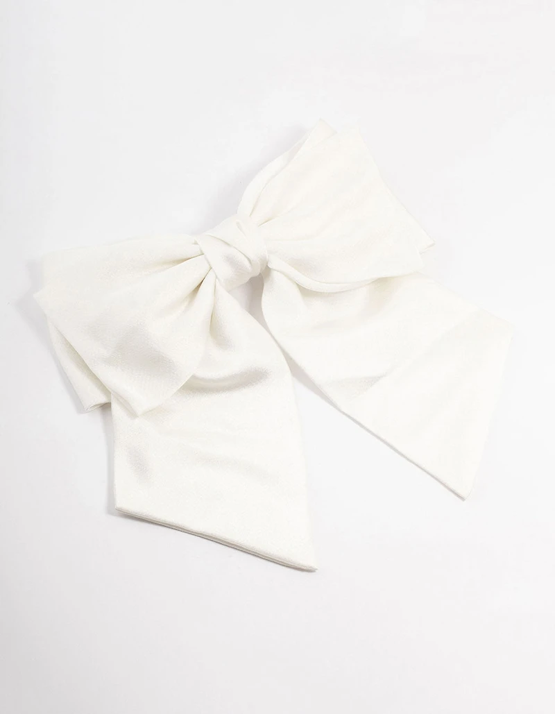 Large White Double Draped Fabric Bow Clip